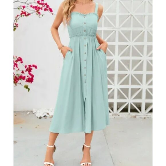 Women’s Button-Down Midi Sundress Sleeveless A-Line Beach Dress Size M NWT - Picture 2 of 8